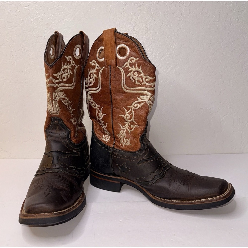 El General Mens Rodeo Western Boot Sz 9 Brown Tan Leather Stitched‎ Durable Work